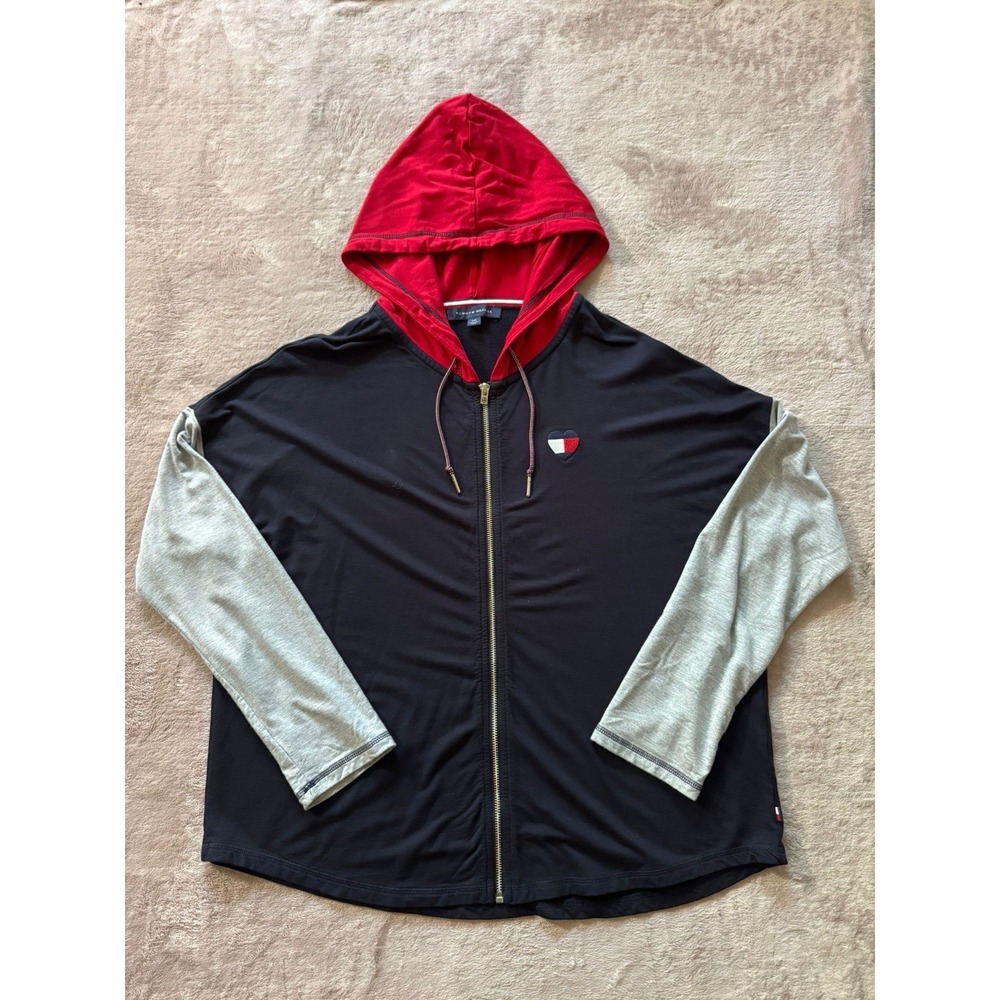 Tommy Hilfiger Women's Sports Hoodie Sweatshirt Full Zip Colorblock Size Large